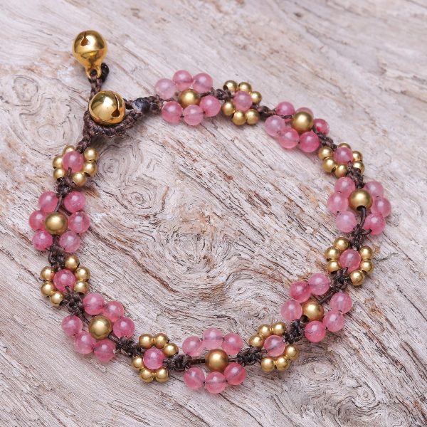 Blooming with Love Pink Quartz Beaded Macrame Bracelet from Thailand Cheap