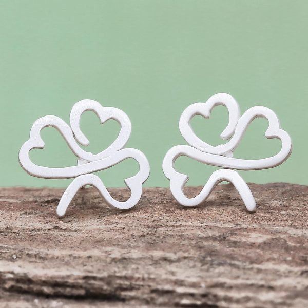 Beautiful Clover Sterling Silver Clover Stud Earrings from Thailand For Cheap