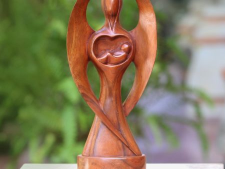 Baby Guardian Hand-Carved Suar Wood Baby Guardian Angel Sculpture Online Hot Sale