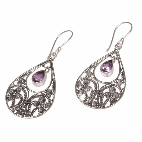 Bali Crest Amethyst and Sterling Silver Dangle Earrings For Cheap