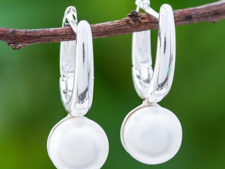 Wintry Orbs Round Cultured Pearl Drop Earrings from Thailand For Discount