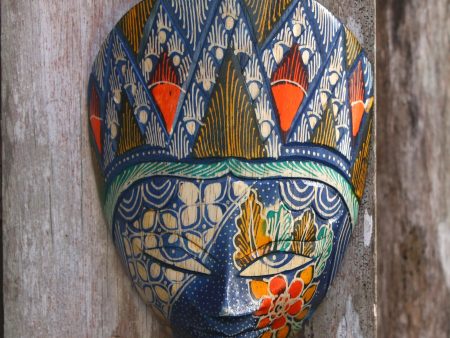 Blue Princess Batik Wood Mask in Blue and Multicolor from Java Discount