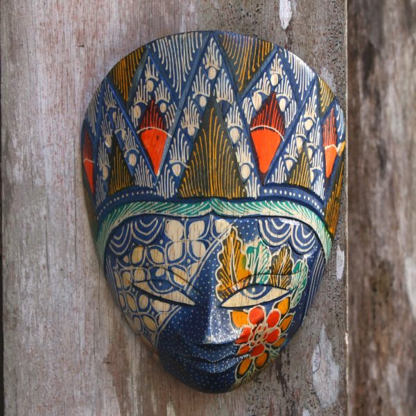 Blue Princess Batik Wood Mask in Blue and Multicolor from Java Discount