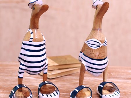 Beachside Ducks Bamboo Root and Wood Duck Beach Goer Sculptures (Pair) For Sale