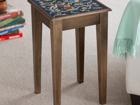 Birds in the Heavens Hand Painted Glass Top Wood Accent Table Online now