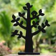 Bird Habitat in Black Wood Jewelry Tree with Bird in Black from Thailand For Sale