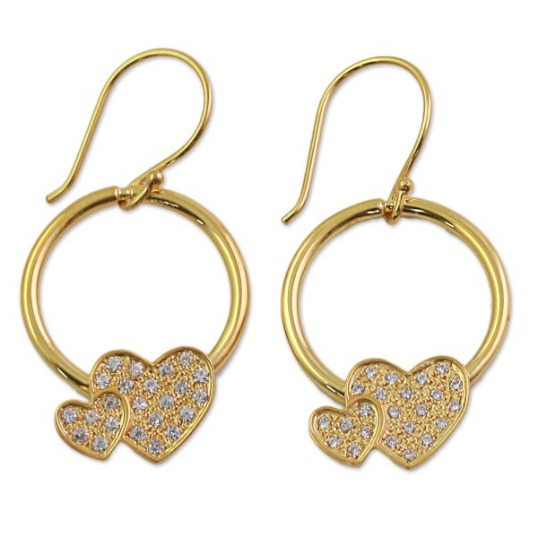 Adorable Hearts Gold Plated 925 Silver & Cubic Zirconia Butterfly Earrings For Sale