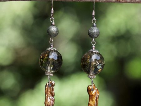 Beautiful Exotic Pearl and smoky quartz dangle earrings Supply