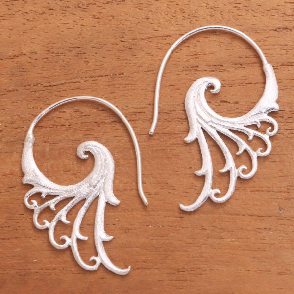 Angelic Wings Curling Motif Sterling Silver Half-Hoop Earrings from Bali Sale