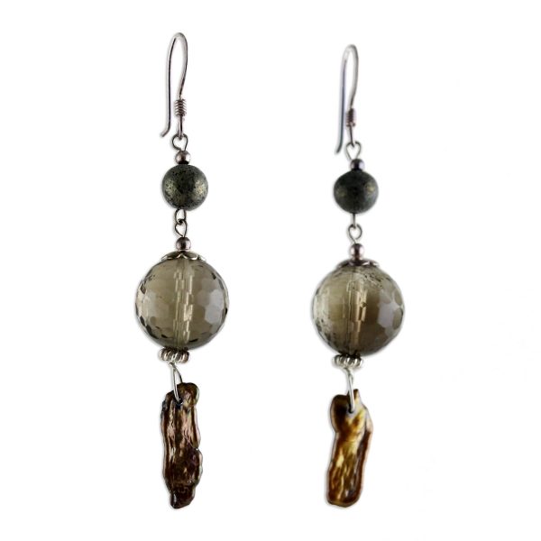 Beautiful Exotic Pearl and smoky quartz dangle earrings Supply