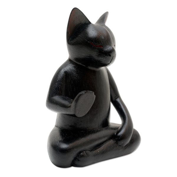 Black Cat Meditates Wood Statuette of Black Cat Meditating Discount