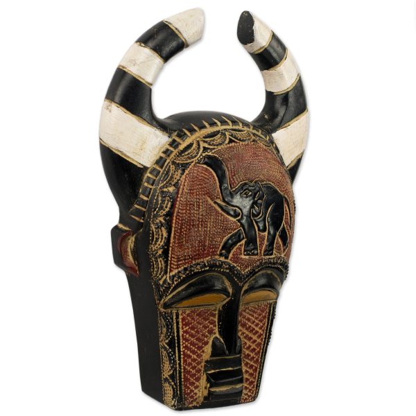 Azubuike Artisan Crafted Sese Wood and Brass Wall Mask from Ghana For Cheap