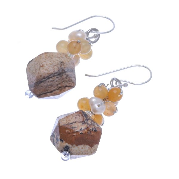 Beautiful Glam in Brown Multi-Gemstone Beaded Cluster Earrings in Brown Supply