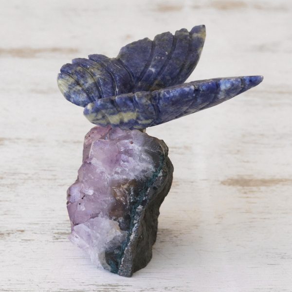 Blue Morpho Butterfly Petite Sodalite and Amethyst Morpho Butterfly Sculpture Online Sale