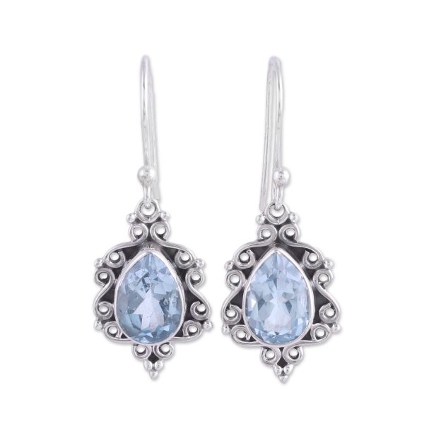 Blue Intricacy Sterling Silver and Blue Topaz Dangle Earrings from India Sale