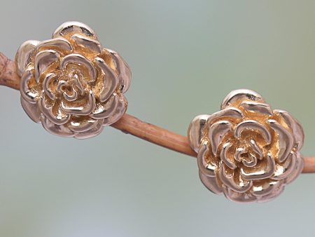 Blooming Rose 18k Gold Plated Sterling Silver Rose Stud Earrings (.5 inch) on Sale