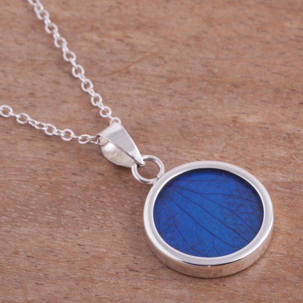 Blue Eden Sterling Silver and Natural Leaf Necklace in Blue from Peru For Discount