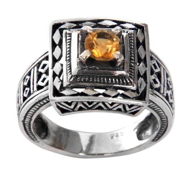 Ayung Terraces Artisan Crafted Engraved Sterling Silver and Citrine Ring Discount