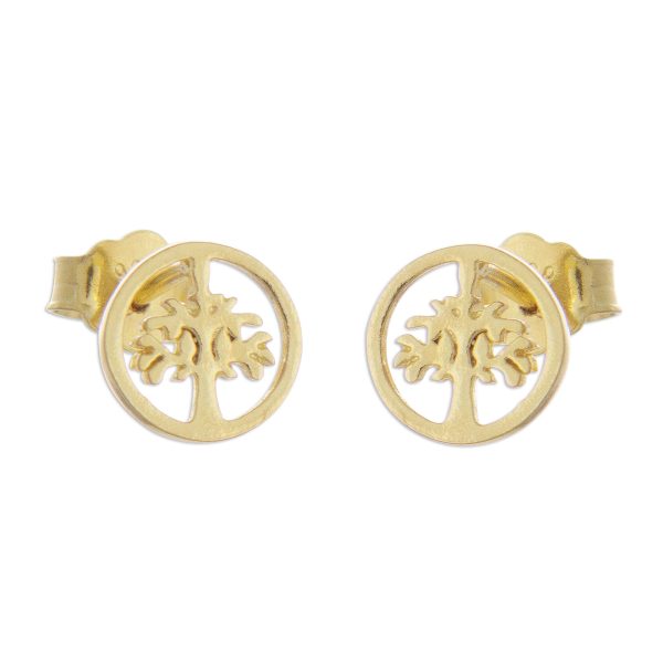 Arbor Halos Tree Motif 18k Gold Plated Sterling Silver Stud Earrings For Sale