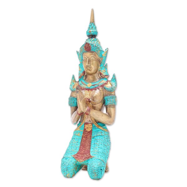 Woman Angel Greeting Thai Brass Sculpture of a Woman Buddhist Angel For Cheap