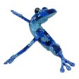 Blue Dancing Frog Artisan Crafted Blue Wood Frog Figurine Sculpture on Sale