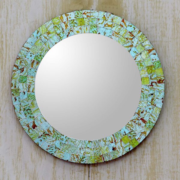 Aqua Splash Aqua and Lime Round Glass Mosaic Mirror from India Online Hot Sale