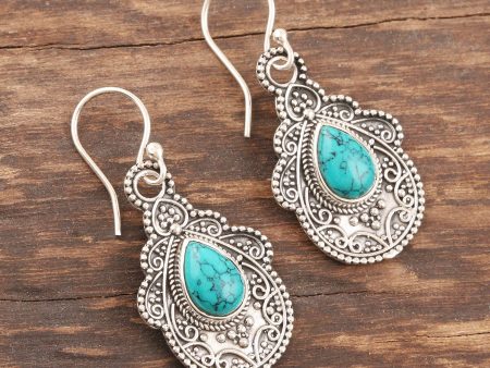 Agra Aesthetic Oxidized Silver and Reconstituted Turquoise Earrings Online now