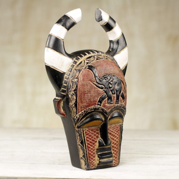 Azubuike Artisan Crafted Sese Wood and Brass Wall Mask from Ghana For Cheap