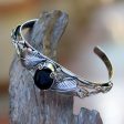 Black Lily Floral Onyx Sterling Silver Cuff Bracelet For Cheap