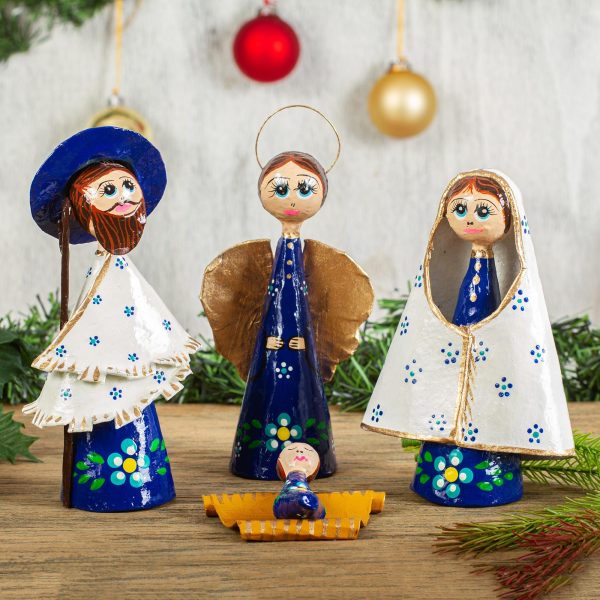 Awestruck Nativity Hand-Painted Papier Mache Nativity Scene from Mexico For Discount