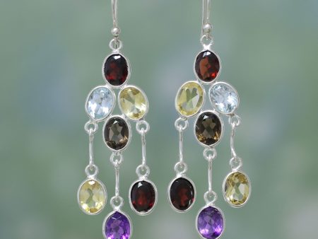 Wondrous Colors Handcrafted Multigemstone Indian Chandelier Earrings Online now