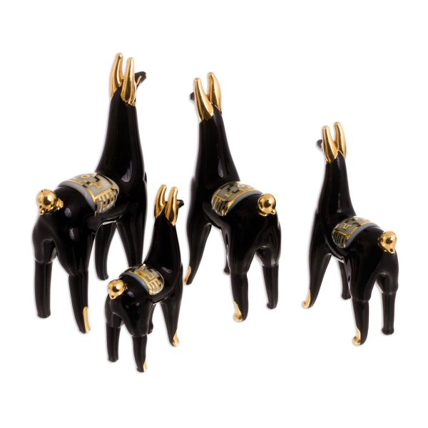 Black Llamas of the Andes Set of 4 Black Glass Llama Figurines with Gilded Accents For Discount