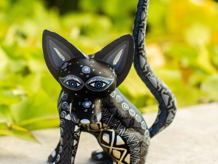 Black Fox Wood Alebrije Fox Figurine in Black from Mexico Cheap