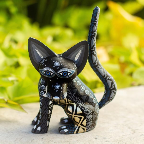 Black Fox Wood Alebrije Fox Figurine in Black from Mexico Cheap