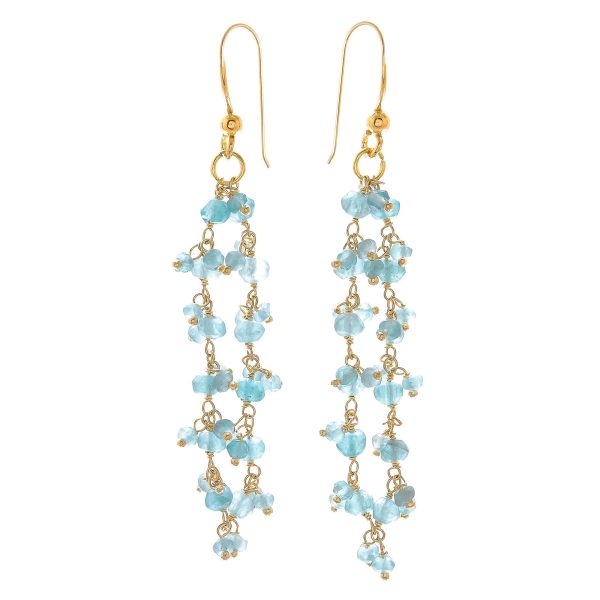 Arctic Dream Gold-Plated Apatite Waterfall Earrings from Thailand For Sale