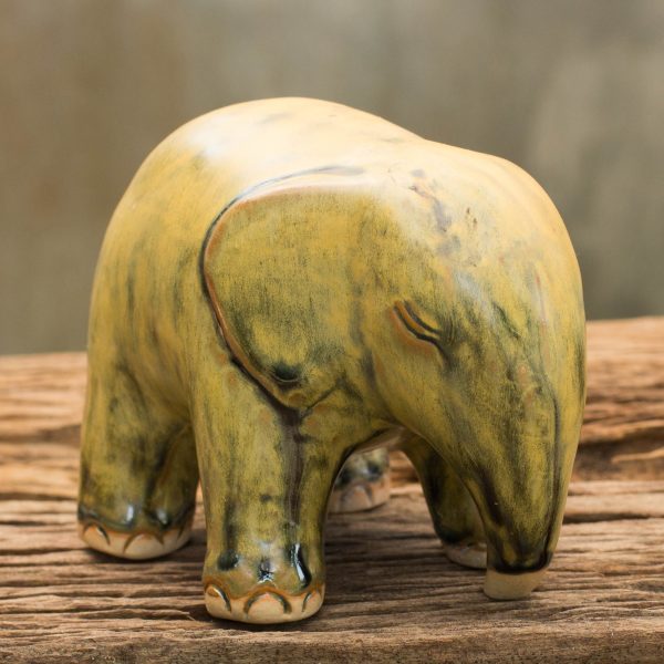 Yellow Elephant Mottled Yellow Celadon Ceramic Figurine Supply