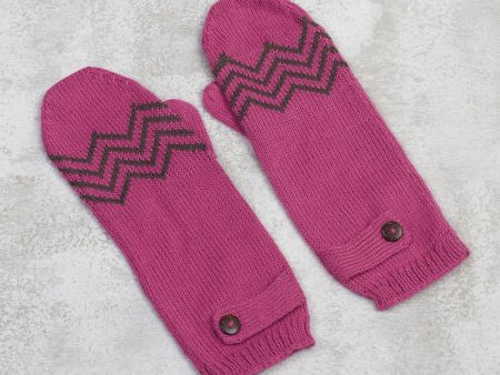 Zigzag Warmth in Lead Grey Alpaca Blend Mittens in Rose and Lead Grey from Peru For Discount