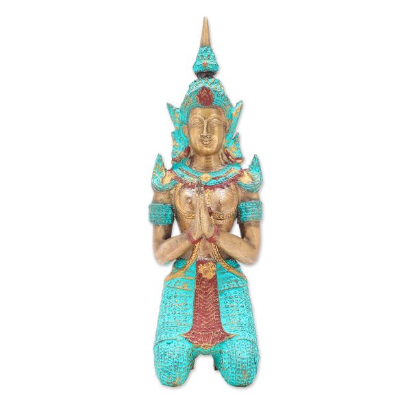 Woman Angel Greeting Thai Brass Sculpture of a Woman Buddhist Angel For Cheap