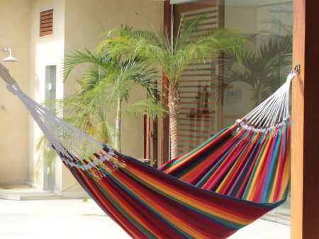 Brazilian Rainbow Cotton Striped Fabric Hammock (Double) Discount