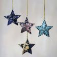 Bali Stars Four Batik Wood Star Ornaments by Balinese Artisans on Sale