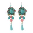 Ballroom Chic in Aqua Pink Quartz Blue Calcite Beaded Oval Tassel Dangle Earrings Online Sale