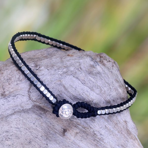 Black Moonlight Path Hand Knotted Black Bracelet with Sterling Silver Beads Online