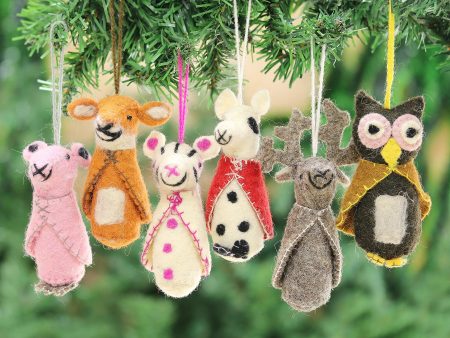 Woodland Animals Animal-Themed Wool Ornaments from India (Set of 6) Online Sale