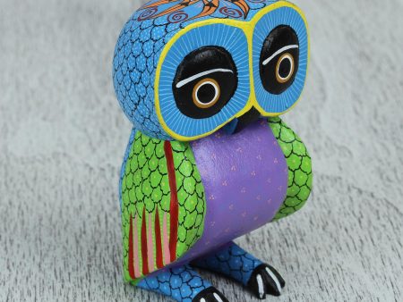 Night Fantasy Wood Owl Sculpture with Hand Painted Star Design from Mexico Online Sale