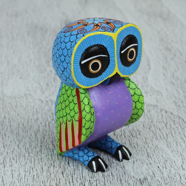 Night Fantasy Wood Owl Sculpture with Hand Painted Star Design from Mexico Online Sale