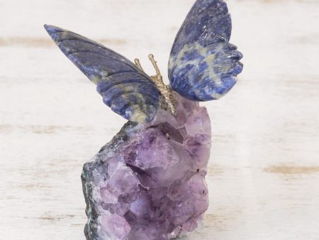 Blue Morpho Butterfly Petite Sodalite and Amethyst Morpho Butterfly Sculpture Online Sale