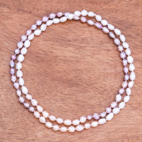 Blissful Woman in Pink Cultured Pearl Beaded Long Necklace in Pink from Thailand For Cheap