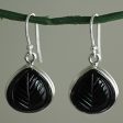 Betel Leaf Hand Made Sterling Silver Onyx Dangle Earrings from India Cheap