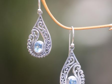 Blue Tendrils Artisan Crafted Blue Topaz and Sterling Silver Earrings For Sale