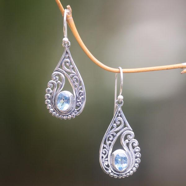 Blue Tendrils Artisan Crafted Blue Topaz and Sterling Silver Earrings For Sale